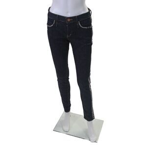 Calvin Rucker Womens Cotton Denim Studded Trim Tapered Leg Jeans Blue Size 27